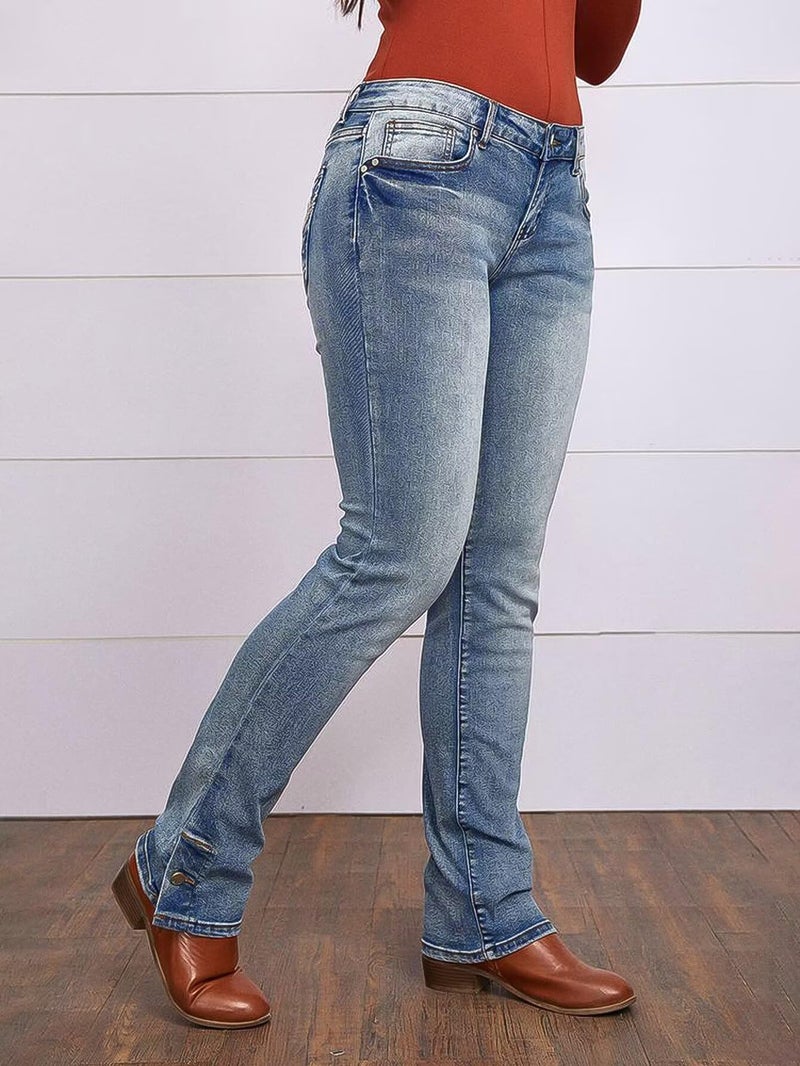 Flamingals Butt Lifting Bootcut Jeans Stretchy Casual Fall Winter Trendy Flare Leg Jeans for Women Blue L - Image 4