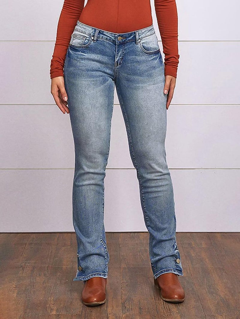 Flamingals Butt Lifting Bootcut Jeans Stretchy Casual Fall Winter Trendy Flare Leg Jeans for Women Blue L - Image 2