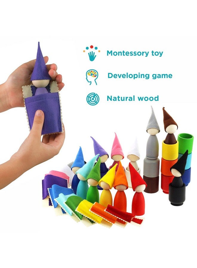 Ulanik Large Peg Dolls in Cups with Hats & Beds Toddler Montessori Toys for 3 Year Old + Wooden Waldorf Dolls for Learning Color Sorting & Counting - 12 Gnomes - Image 4