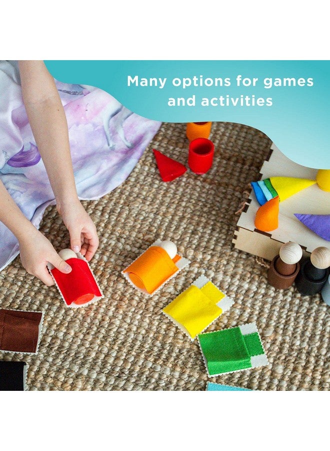 Ulanik Large Peg Dolls in Cups with Hats & Beds Toddler Montessori Toys for 3 Year Old + Wooden Waldorf Dolls for Learning Color Sorting & Counting - 12 Gnomes - Image 3