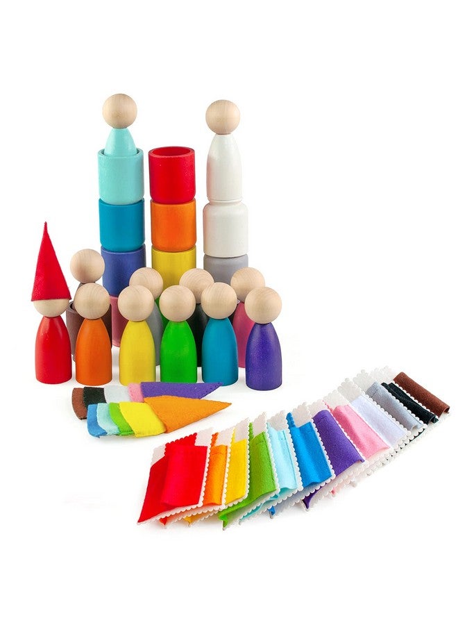 Ulanik Large Peg Dolls in Cups with Hats & Beds Toddler Montessori Toys for 3 Year Old + Wooden Waldorf Dolls for Learning Color Sorting & Counting - 12 Gnomes - Image 1