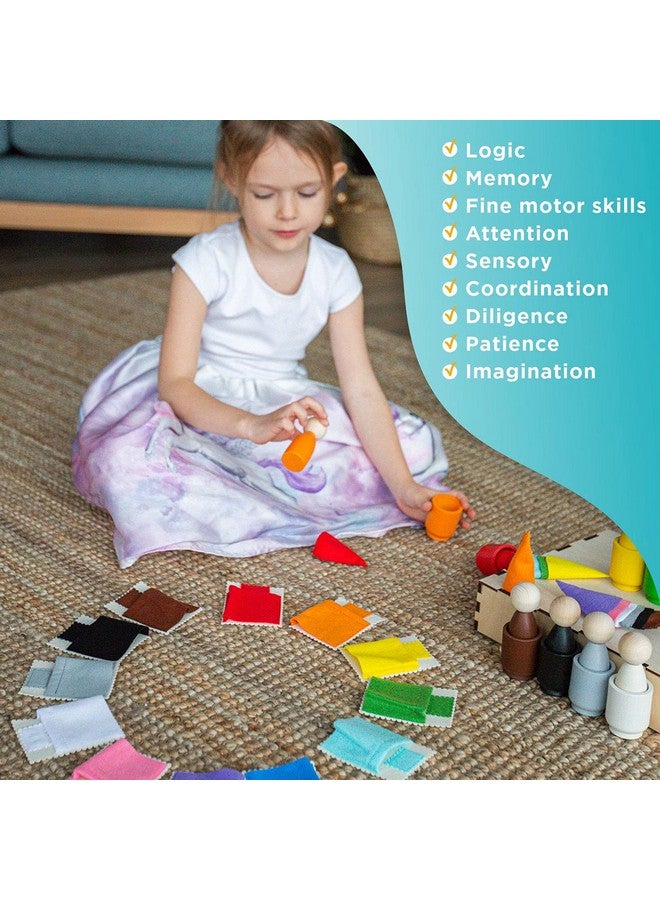 Ulanik Large Peg Dolls in Cups with Hats & Beds Toddler Montessori Toys for 3 Year Old + Wooden Waldorf Dolls for Learning Color Sorting & Counting - 12 Gnomes - Image 5