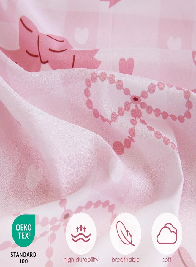 Homilay Twin Size Pink Check Comforter Set for Kids, Toddler, Boys&Girls, 4 Pieces Bed-in-a-Bag Bedding Set, All Season Ultra Soft Oeko TEX Sheets Set with Comforter, (Pink Bow) - Image 4