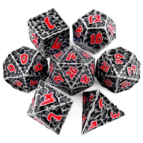Haxtec DND Dice Set Metal Dice Compatible with Dungeons and Dragons DD Gift TTRPG Antique Iron Red Polyhedral Dice - Image 1