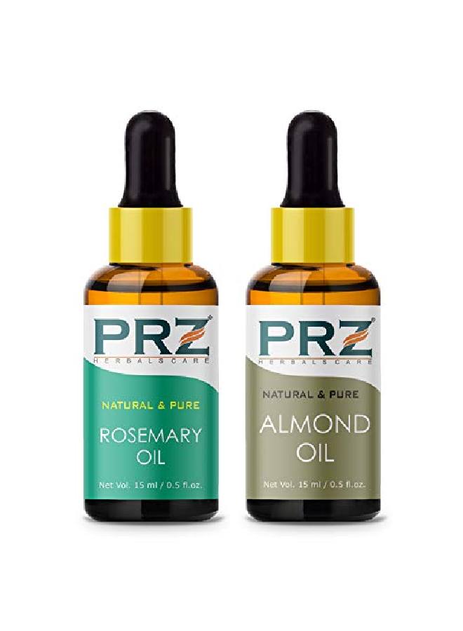 PRZ Combo of Rosemary Essential Oil & Cold Pressed Almond Carrier Oil 100% Pure l & Therapeutic Grade Oil for Aromatherapy Body Massage Skin Care & Hair Growth (15ML Each) - Image 2