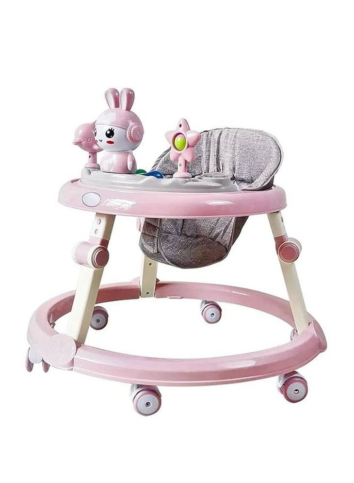 Baby Walker Baby Walker With Toys And Music - Baby Walker - For Teaching The Child To Walk - Adjustable In Height And Easily Folded - For Teaching Children To Walk And Strengthening Leg Muscles - Anti-Roll And A Fun Babysitter, Ideal For The Child And A Designated Place For Eating - Pink Color - Image 1