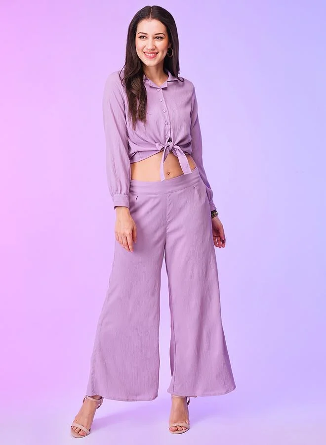 globus Globus Purple Front Tie Up Shirt and Palazzos Co-Ords