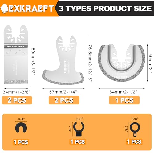 EXKRAEFT 5PCS Diamond Oscillating Multi Tool Blades for Grout Removal, Tile Mortar Concrete Masonry, Fits Milwaukee Ryobi Rockwell Fein - Image 2