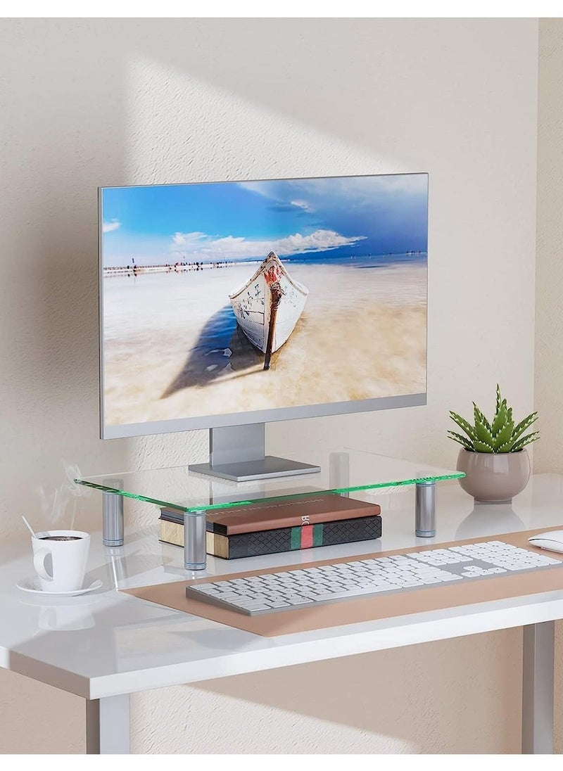 XICEN - Glass Monitor Stand Riser, Height Adjustable Computer Monitor Stand,  Monitor Riser for Laptop TV Computer Screen, Desk Organization,  16 X 10 inch - Image 1