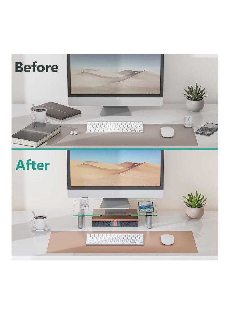 XICEN - Glass Monitor Stand Riser, Height Adjustable Computer Monitor Stand,  Monitor Riser for Laptop TV Computer Screen, Desk Organization,  16 X 10 inch - Image 1