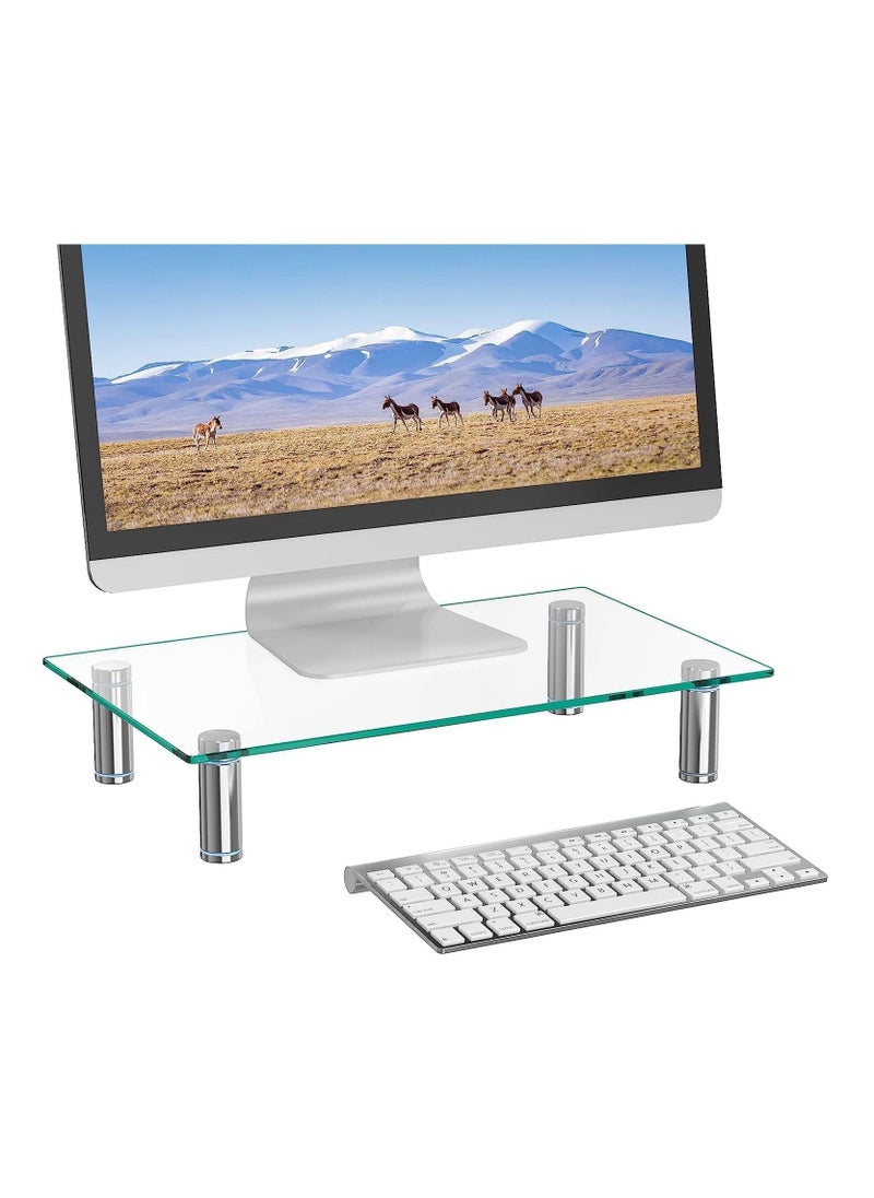 XICEN - Glass Monitor Stand Riser, Height Adjustable Computer Monitor Stand,  Monitor Riser for Laptop TV Computer Screen, Desk Organization,  16 X 10 inch - Image 1