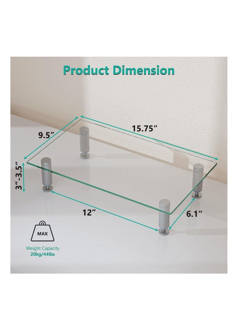 XICEN - Glass Monitor Stand Riser, Height Adjustable Computer Monitor Stand,  Monitor Riser for Laptop TV Computer Screen, Desk Organization,  16 X 10 inch - Image 1
