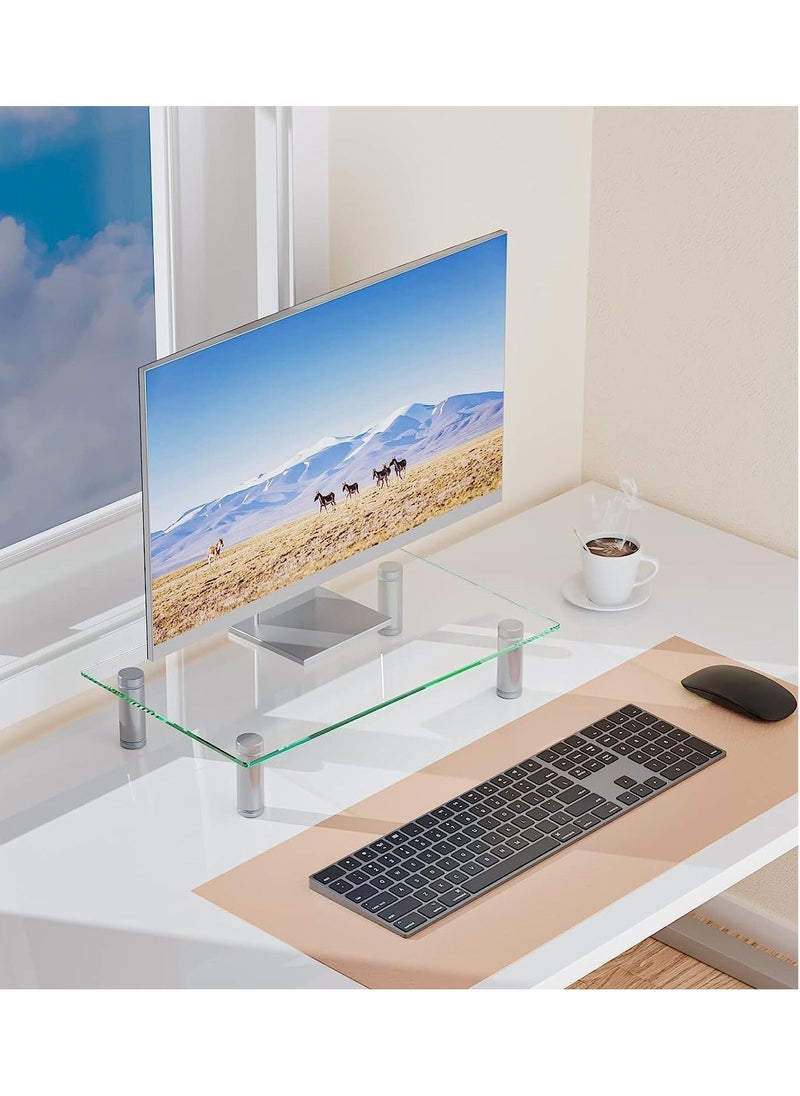 XICEN - Glass Monitor Stand Riser, Height Adjustable Computer Monitor Stand,  Monitor Riser for Laptop TV Computer Screen, Desk Organization,  16 X 10 inch - Image 1