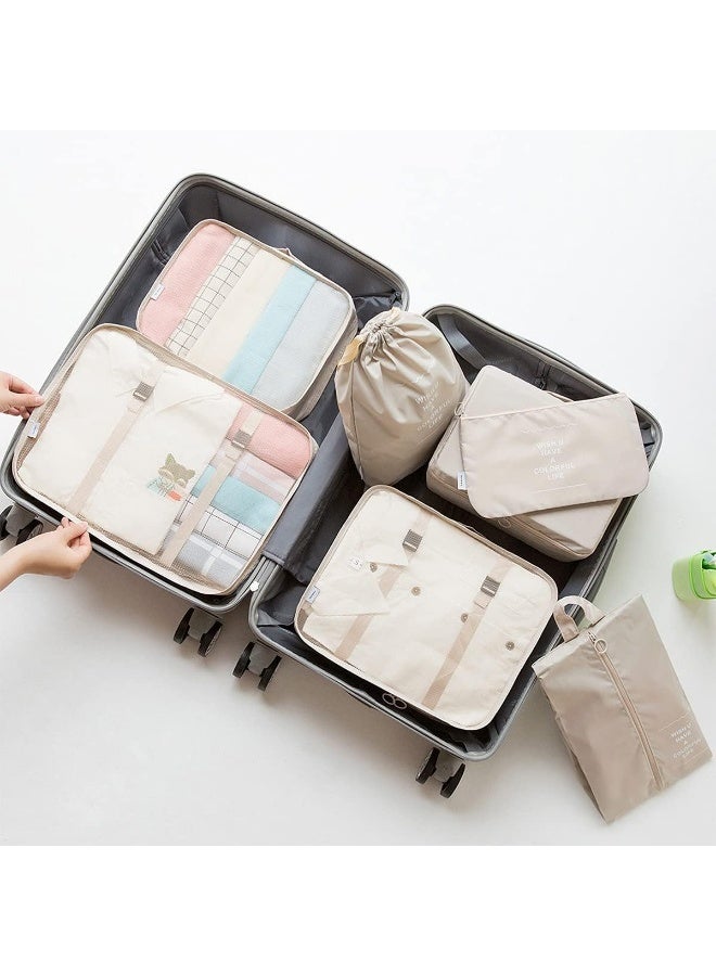 Smart Travel Bag Organizer - Multi-Size Packing Bag Set for Business and Family Trips - Beige - Image 2