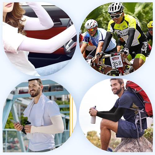 Gozaqe Unisex Arm Sleeves Gloves for Men & Women,3 Pairs,UV Sun Protection Arm Sleeves,Moisture-Wicking Arm Cover for Cycling, climbing, hiking(Black&White&Blue) - Image 2