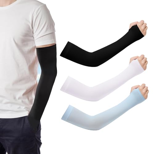 Gozaqe Unisex Arm Sleeves Gloves for Men & Women,3 Pairs,UV Sun Protection Arm Sleeves,Moisture-Wicking Arm Cover for Cycling, climbing, hiking(Black&White&Blue) - Image 1