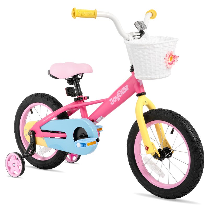 JOYSTAR 14 Inch Girls Bike for 3-5 Years Old 14" Toddler Rainbow Bicycle with Training Wheels and Coaster Brake Kids' Bikes 85% Assembled Pink - Image 1