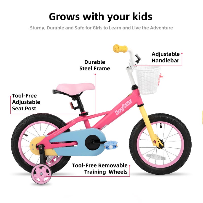JOYSTAR 14 Inch Girls Bike for 3-5 Years Old 14" Toddler Rainbow Bicycle with Training Wheels and Coaster Brake Kids' Bikes 85% Assembled Pink - Image 2