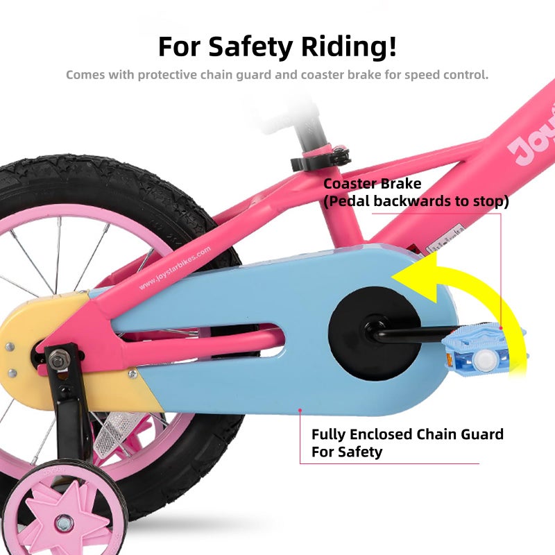 JOYSTAR 14 Inch Girls Bike for 3-5 Years Old 14" Toddler Rainbow Bicycle with Training Wheels and Coaster Brake Kids' Bikes 85% Assembled Pink - Image 3