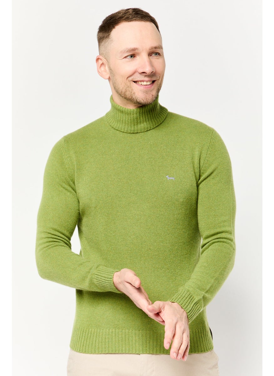 Harmont & Blaine Men Turtle Neck Embroidered Logo Sweater, Green  - Image 1