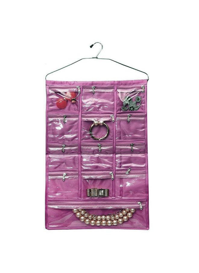 Kuber Industries Kuber Industries Hanging Jewellery Organizer With 12 Small & 1 Large Zipper Pockets (Purple)  - Image 2
