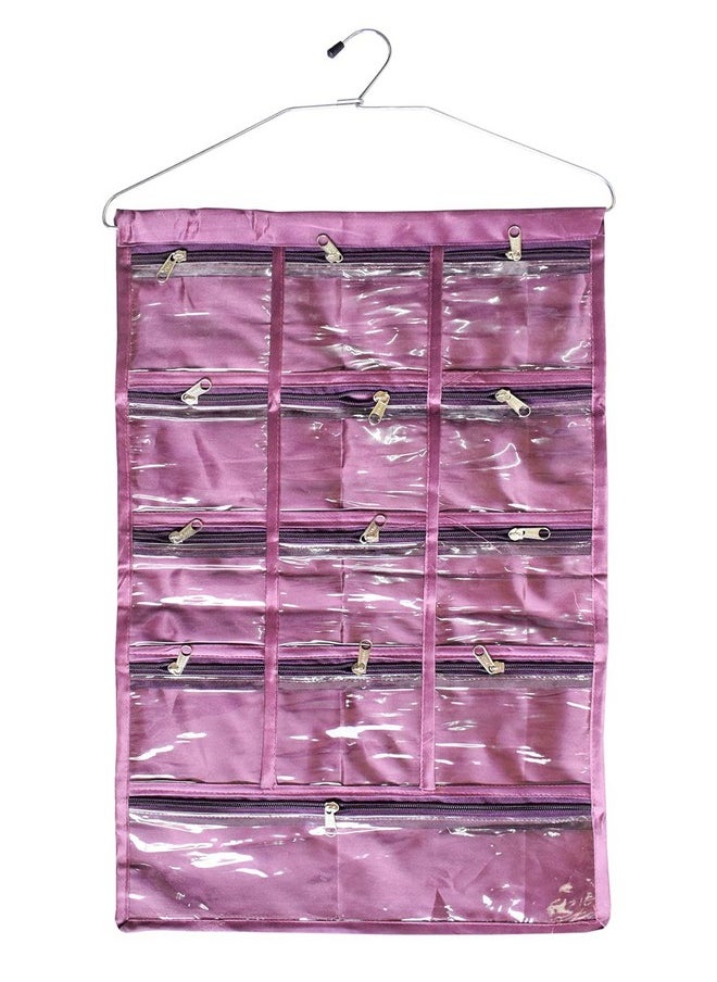Kuber Industries Kuber Industries Hanging Jewellery Organizer With 12 Small & 1 Large Zipper Pockets (Purple)  - Image 4