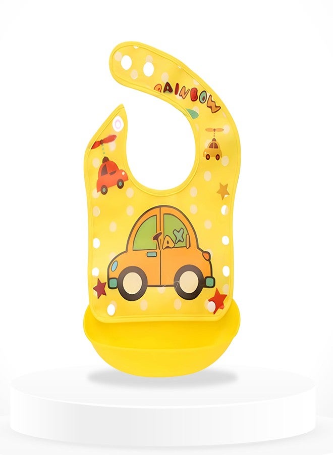 BEMBIKA Baby Feeding Essential Baby Feeding Bib Silicone Tableware Waterproof, Washable Lightweight And Ideal For Feeding Baby & Toddlers-(Car Yellow) - Image 1