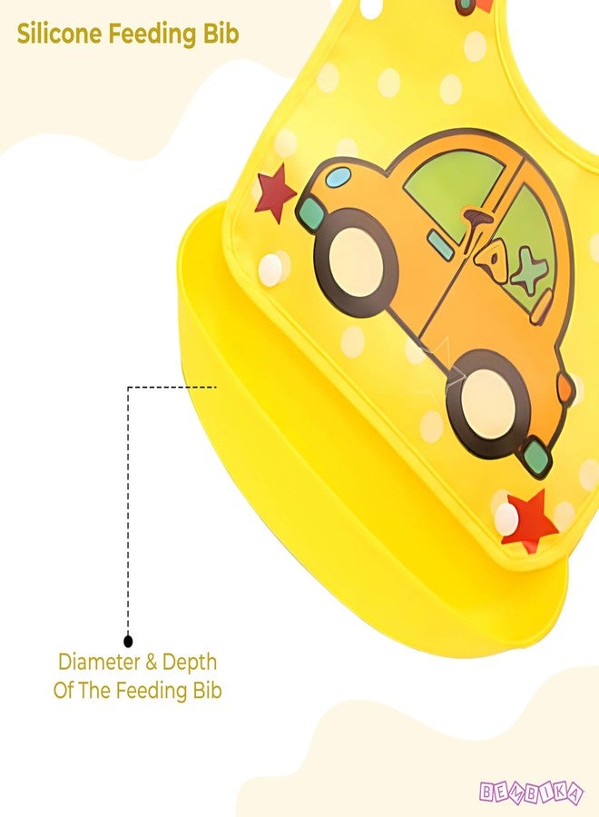 BEMBIKA Baby Feeding Essential Baby Feeding Bib Silicone Tableware Waterproof, Washable Lightweight And Ideal For Feeding Baby & Toddlers-(Car Yellow) - Image 2