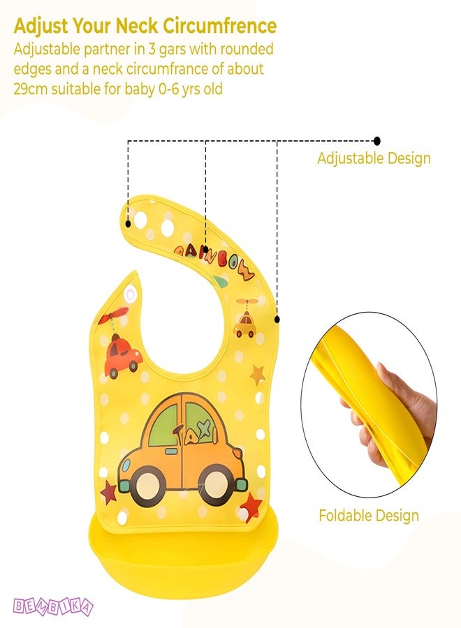 BEMBIKA Baby Feeding Essential Baby Feeding Bib Silicone Tableware Waterproof, Washable Lightweight And Ideal For Feeding Baby & Toddlers-(Car Yellow) - Image 3