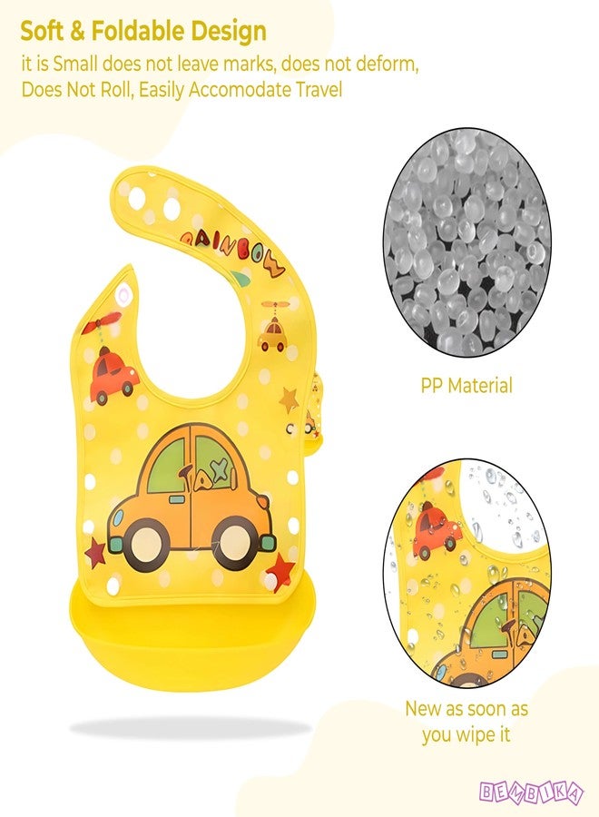 BEMBIKA Baby Feeding Essential Baby Feeding Bib Silicone Tableware Waterproof, Washable Lightweight And Ideal For Feeding Baby & Toddlers-(Car Yellow) - Image 4