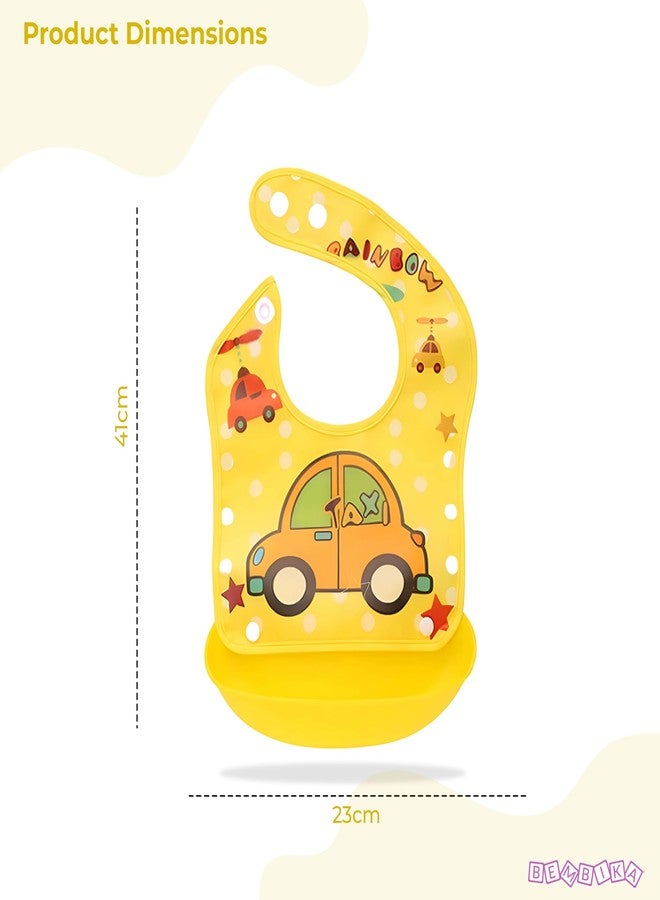 BEMBIKA Baby Feeding Essential Baby Feeding Bib Silicone Tableware Waterproof, Washable Lightweight And Ideal For Feeding Baby & Toddlers-(Car Yellow) - Image 5