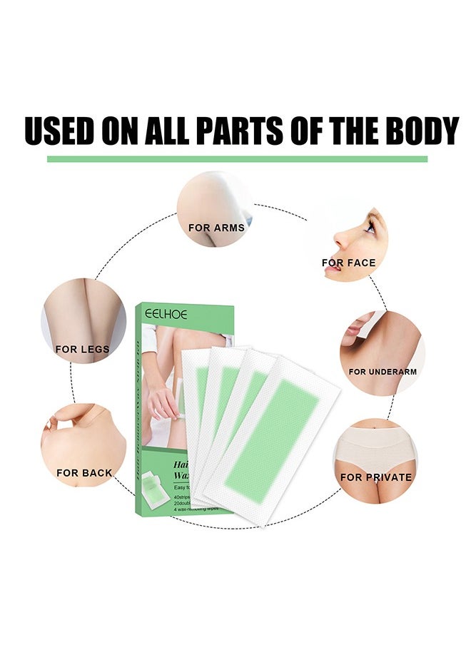 EELHOE - Hair Removal Wax Strip Kit, 40 Pieces Of Women's Lips Facial Wax Strips Lip Hair Beard Face Smooth Whitening Paste Ready To Use Fast Hair Removal Patch For Arms, Legs, Armpit Hair, Eyebrow Hair - Image 1