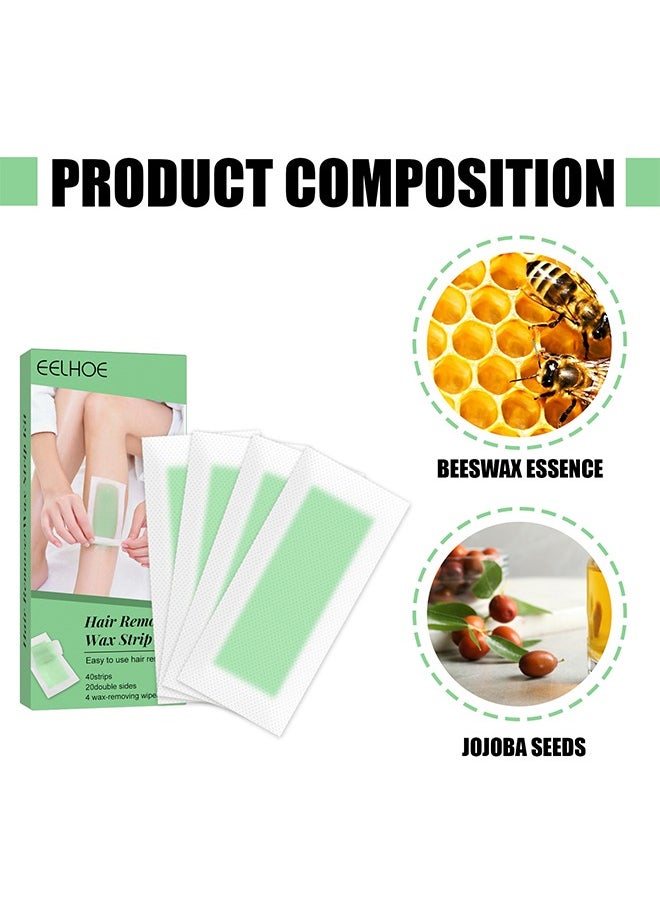 EELHOE - Hair Removal Wax Strip Kit, 40 Pieces Of Women's Lips Facial Wax Strips Lip Hair Beard Face Smooth Whitening Paste Ready To Use Fast Hair Removal Patch For Arms, Legs, Armpit Hair, Eyebrow Hair - Image 1
