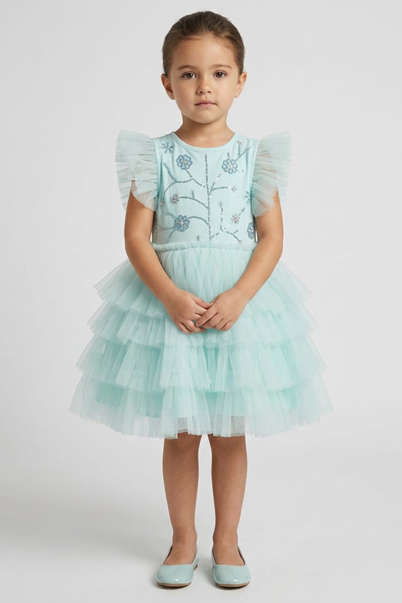 Lunamoon Toddlers Girl Ruffle Sleeve Sequins Dress, Blue - Image 1