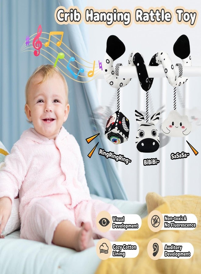 TSYAN Car Seat Toys for Babies 0-6 Months,Hanging Rattle Toys for Crib Mobile, Baby Spiral Hanging Stroller Black and White High Contrast Toys for Newborn 0 3 6 9 12 Months Baby Boys Girls (Zebra) - Image 5