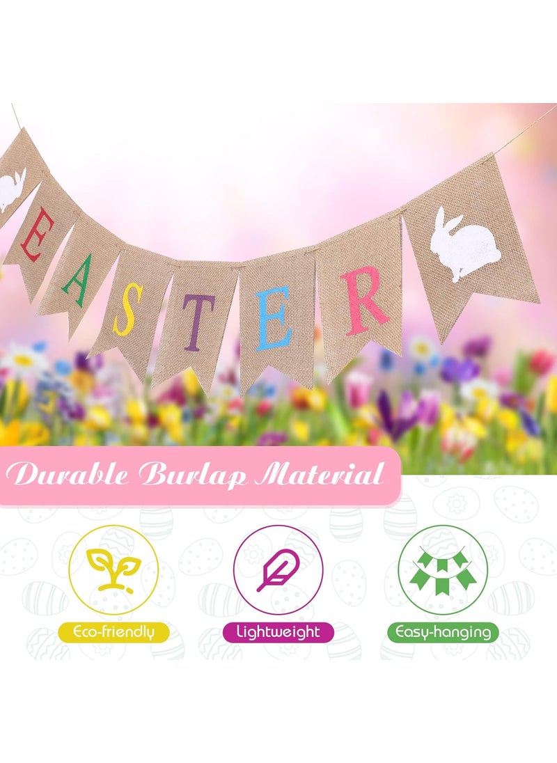 Moukeren Happy Easter Bunny Burlap Banner and 3 Pieces Easter Felt Ball Garland Bunny Decor Bunny Garland Colorful Pom Pom Garland Easter Spring Decor for Easter Spring Theme Party Home Indoor Outdoor Decor  - Image 4