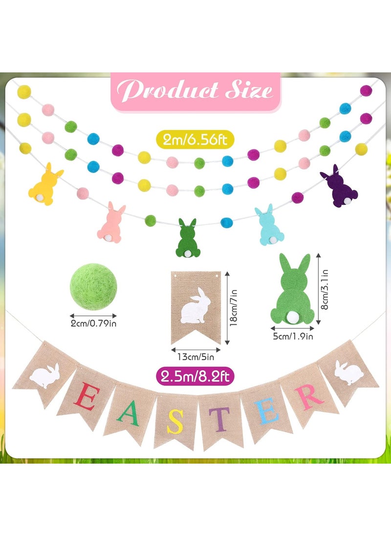 Moukeren Happy Easter Bunny Burlap Banner and 3 Pieces Easter Felt Ball Garland Bunny Decor Bunny Garland Colorful Pom Pom Garland Easter Spring Decor for Easter Spring Theme Party Home Indoor Outdoor Decor  - Image 2