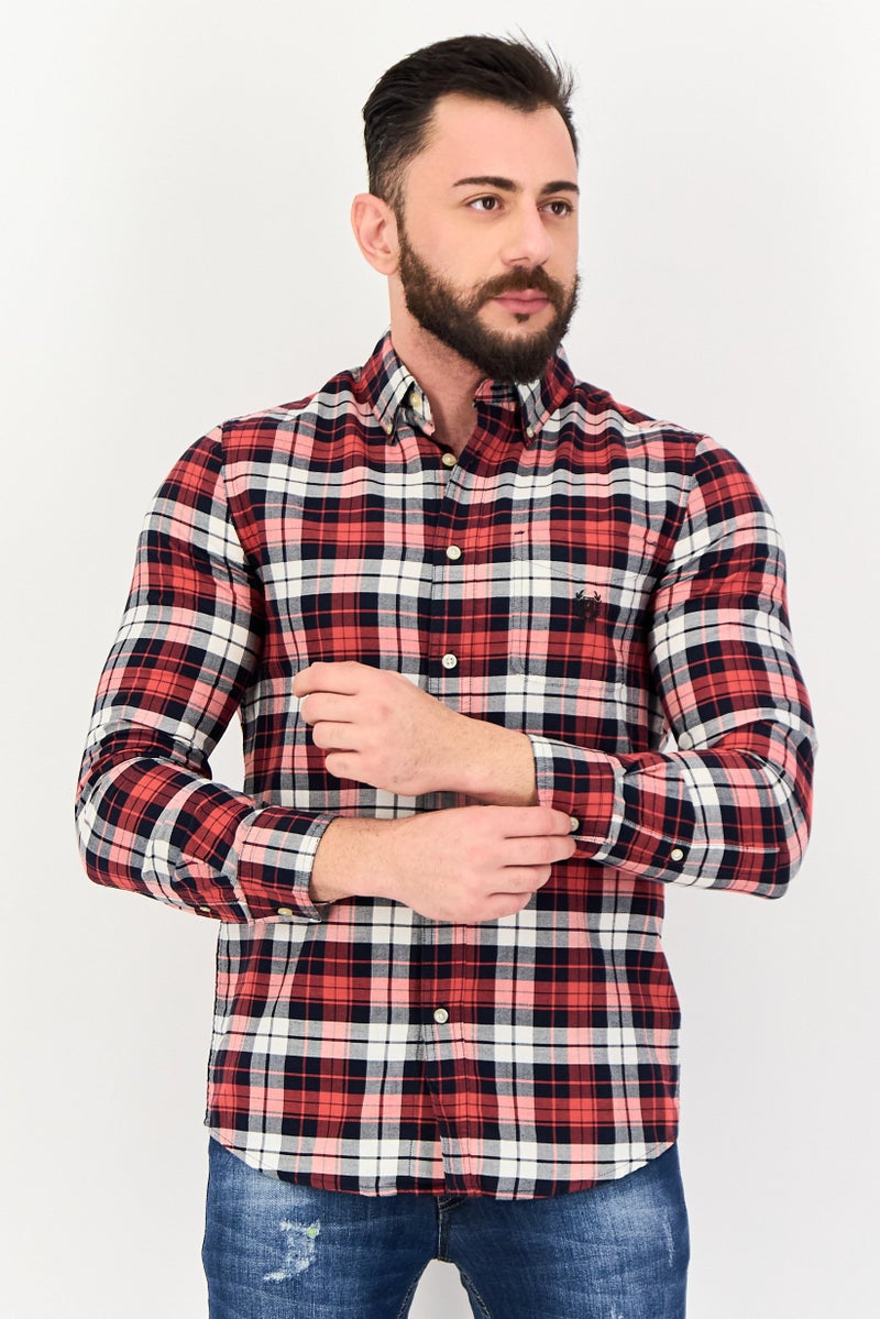 Chaps قميص رجالي بتصميم مخصص بأكمام طويلة مزخرف بمربعات، متعدد الألوان - Image 1