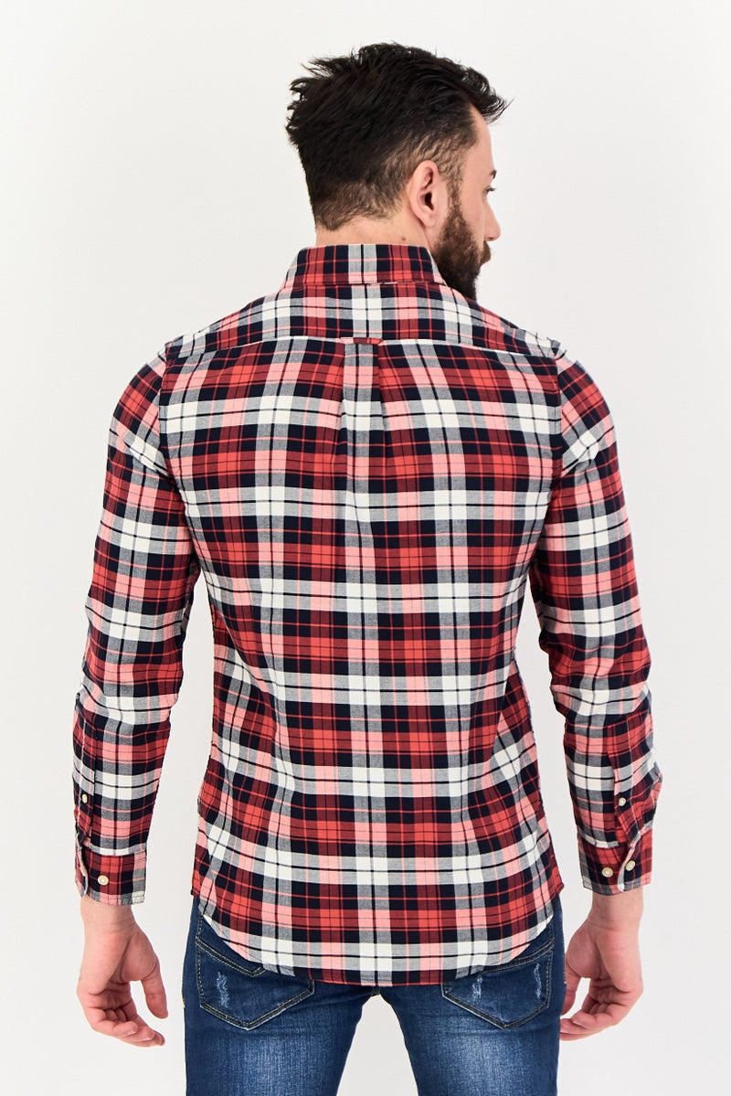 Chaps قميص رجالي بتصميم مخصص بأكمام طويلة مزخرف بمربعات، متعدد الألوان - Image 3
