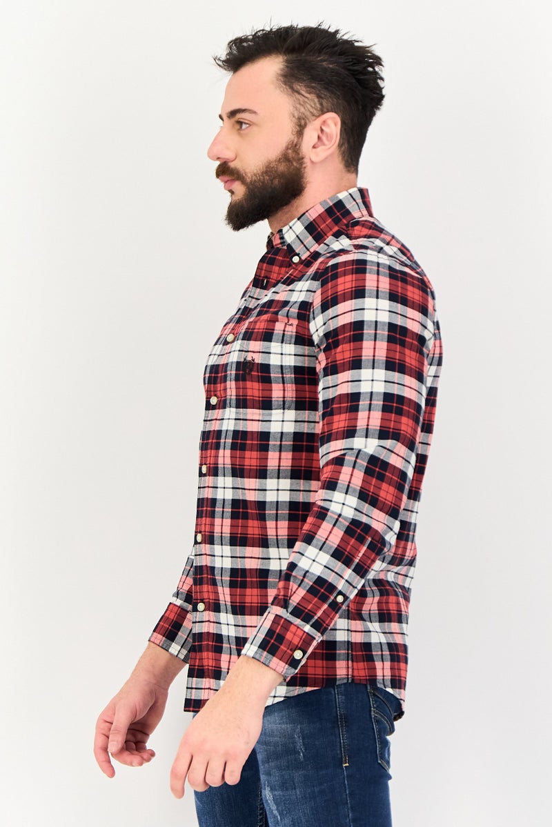 Chaps قميص رجالي بتصميم مخصص بأكمام طويلة مزخرف بمربعات، متعدد الألوان - Image 2