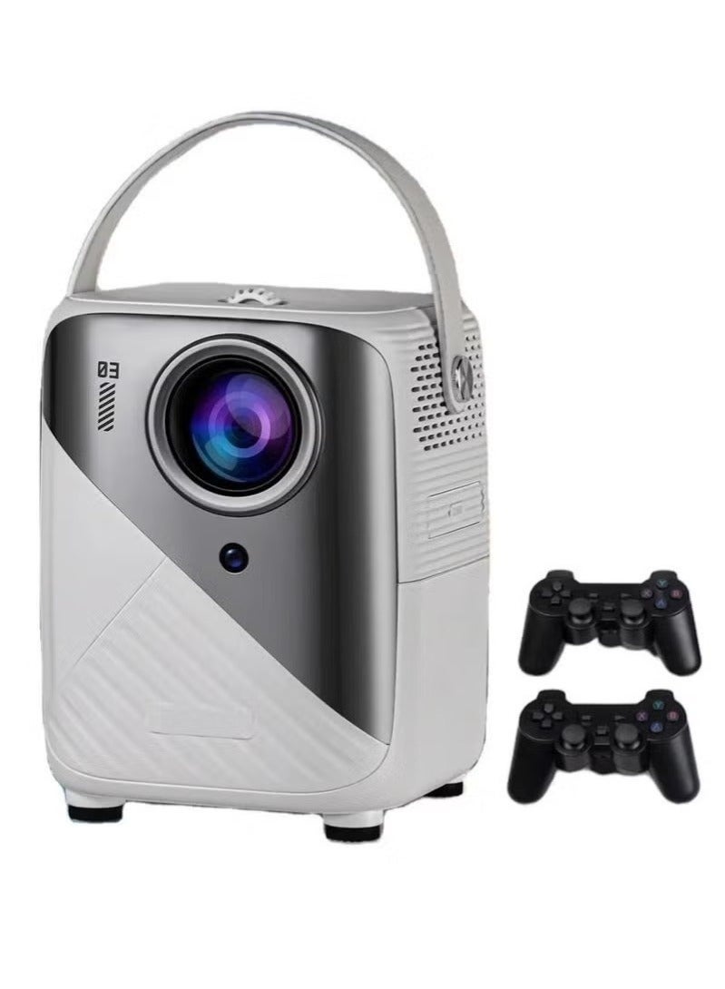 Rock Pow Video Game Projector with 2x Wireless Controllers, Android 9.0 Smart Projector, WiFi 2.4/5G Screen Mirroring, HDMI/USB, 4K Supported 1080P Full HD, 3GB+64GB, Home Theater Gaming Projector – White - Image 1