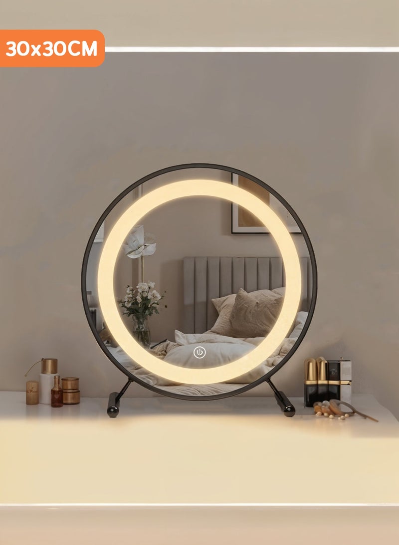 تايمي مرآة مكياج دائرية, مرآة للتسريحة باضاءة ليد مقاس 30×30 سم لتجربة مكياج مثالية ولمسة ديكورية عصرية - Image 1