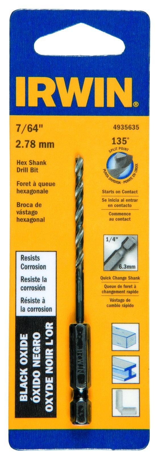 Irwin Tools 4935635 Oxide Hex Shank Drill Bit 764Inch Black