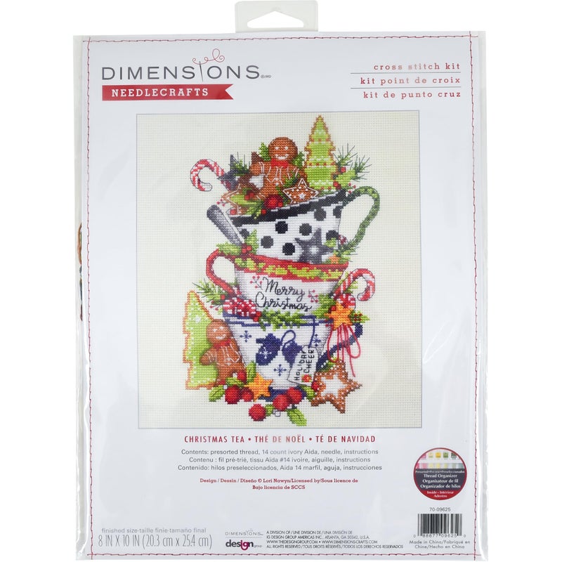 Dimensions 7009625 Christmas Tea Holiday Counted Cross Stitch Kit 8 x 10 14 Cnt Ivory Aida 4 Pieces