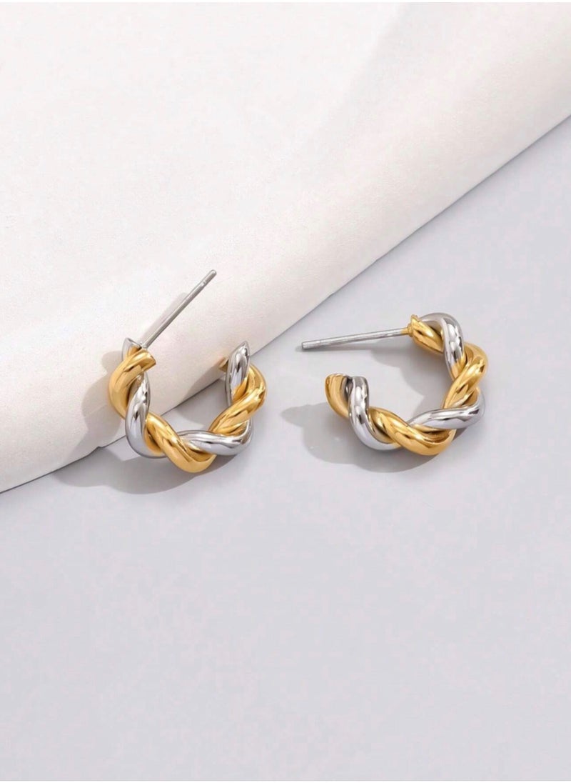 Equal - Elegant Women's Gold & Silver Stainless Steel Earrings - Image 1