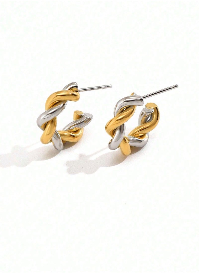Equal - Elegant Women's Gold & Silver Stainless Steel Earrings - Image 1