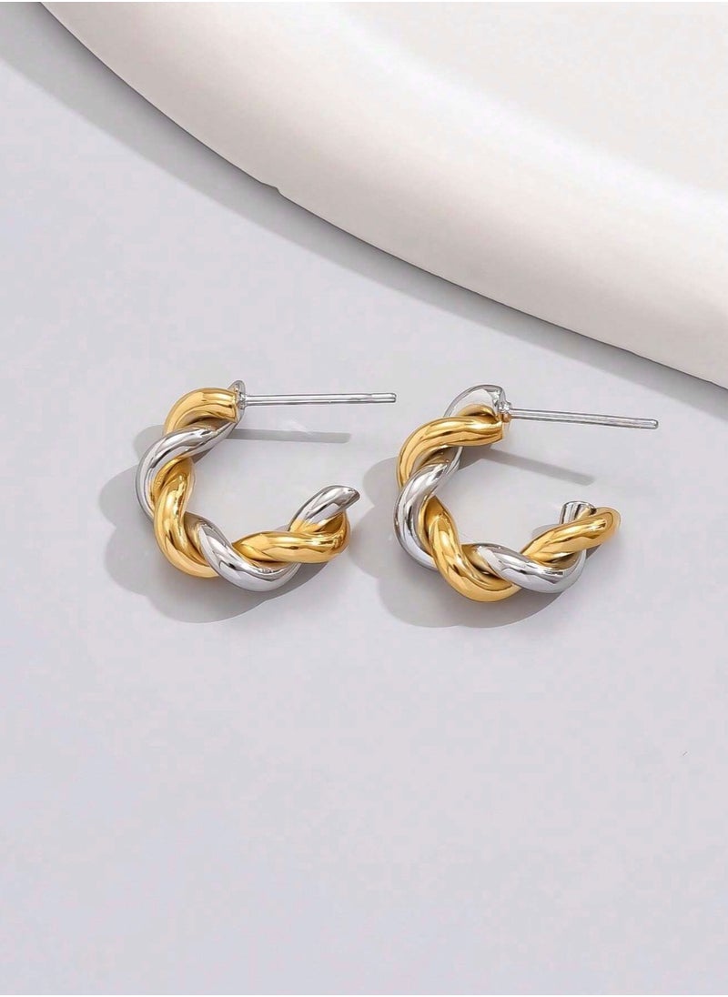 Equal - Elegant Women's Gold & Silver Stainless Steel Earrings - Image 1