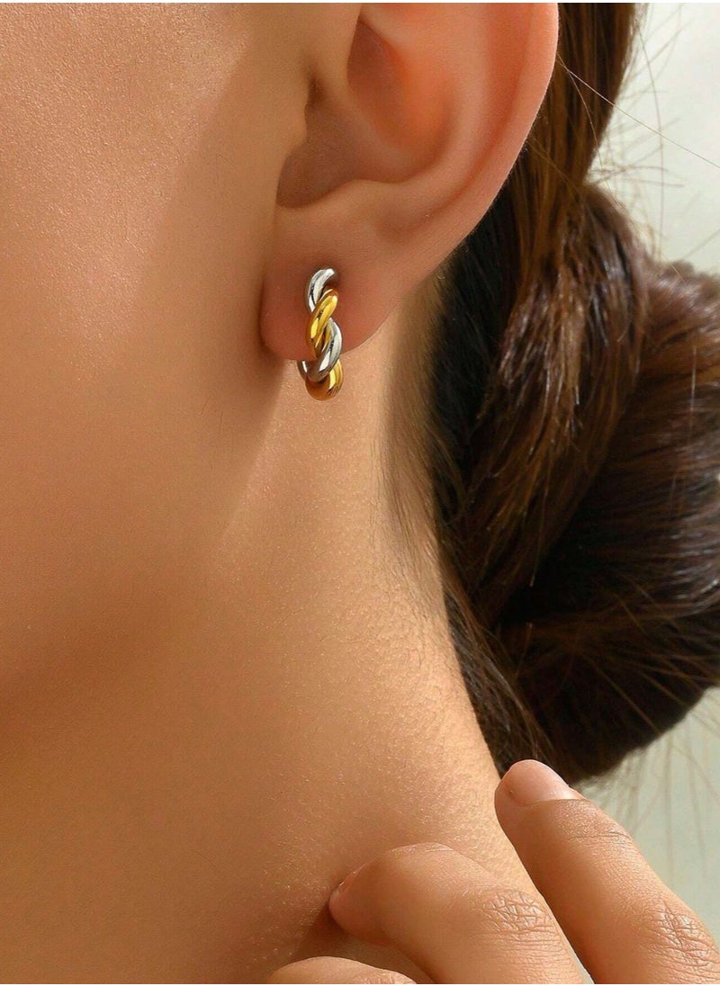Equal - Elegant Women's Gold & Silver Stainless Steel Earrings - Image 1