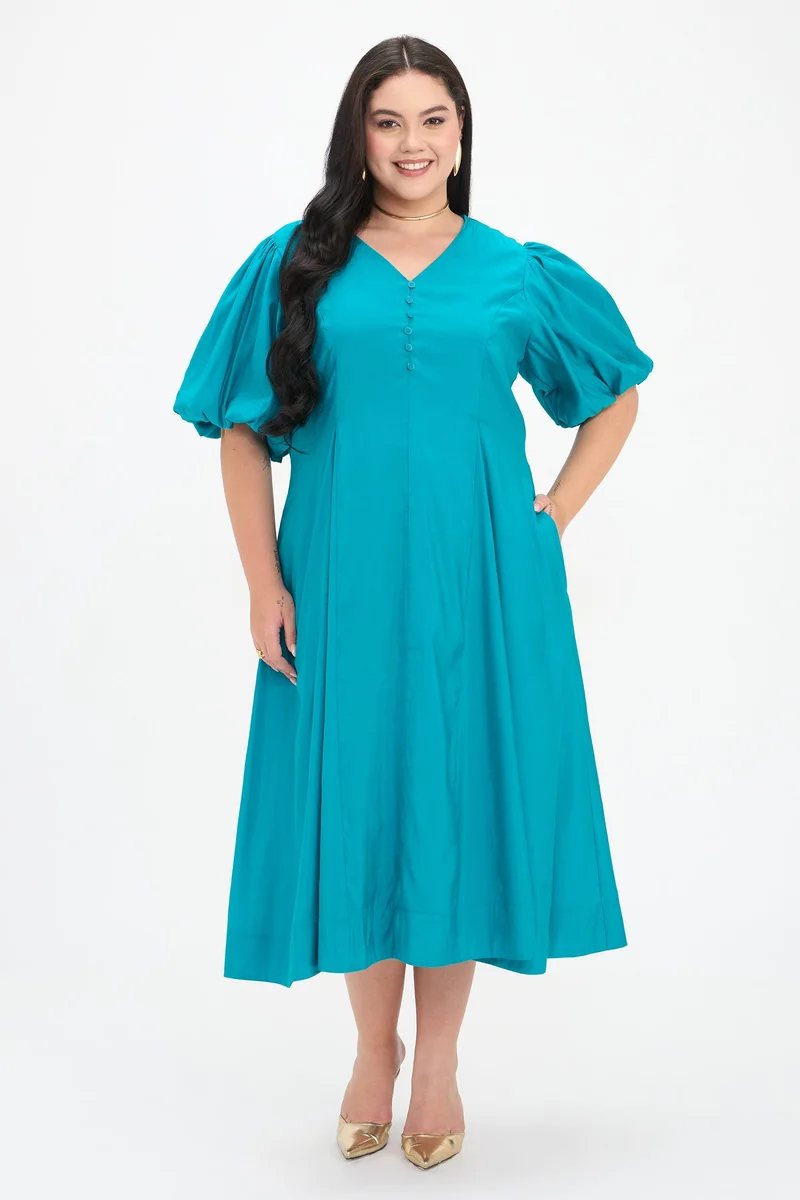فيرجيو Solid Viscose Fit And Flare Midi Plus Size Dress for Women