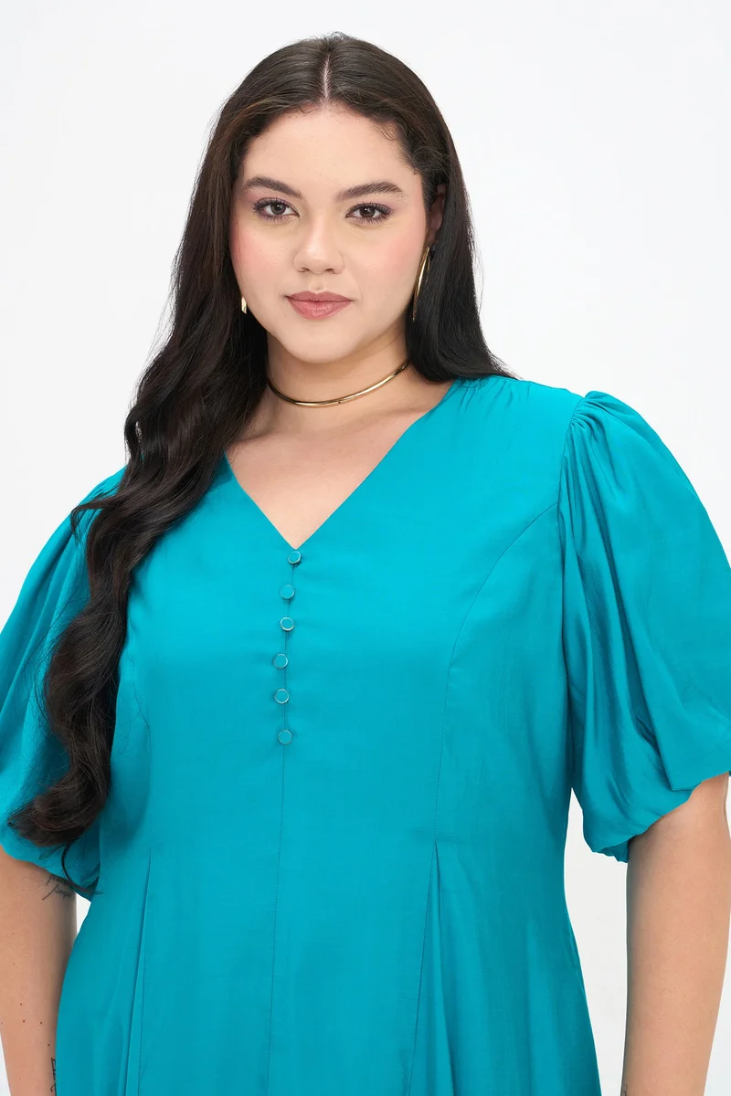 Virgio Green Solid Viscose Fit And Flare Midi Plus Size Dress for Women for Women | Best Price UAE